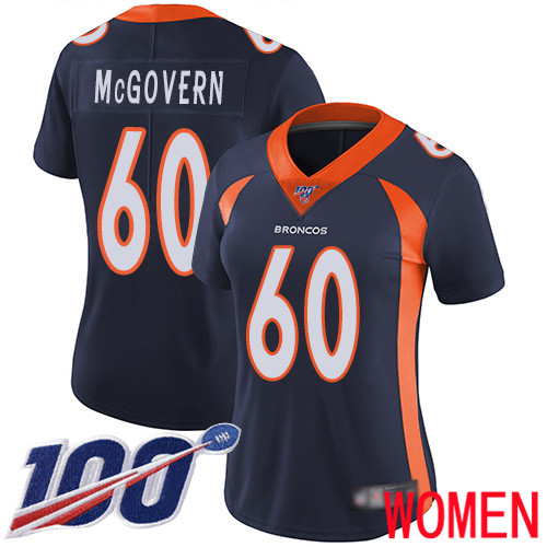 Women Denver Broncos 60 Connor McGovern Navy Blue Alternate Vapor Untouchable Limited Player 100th Season Football NFL Jersey